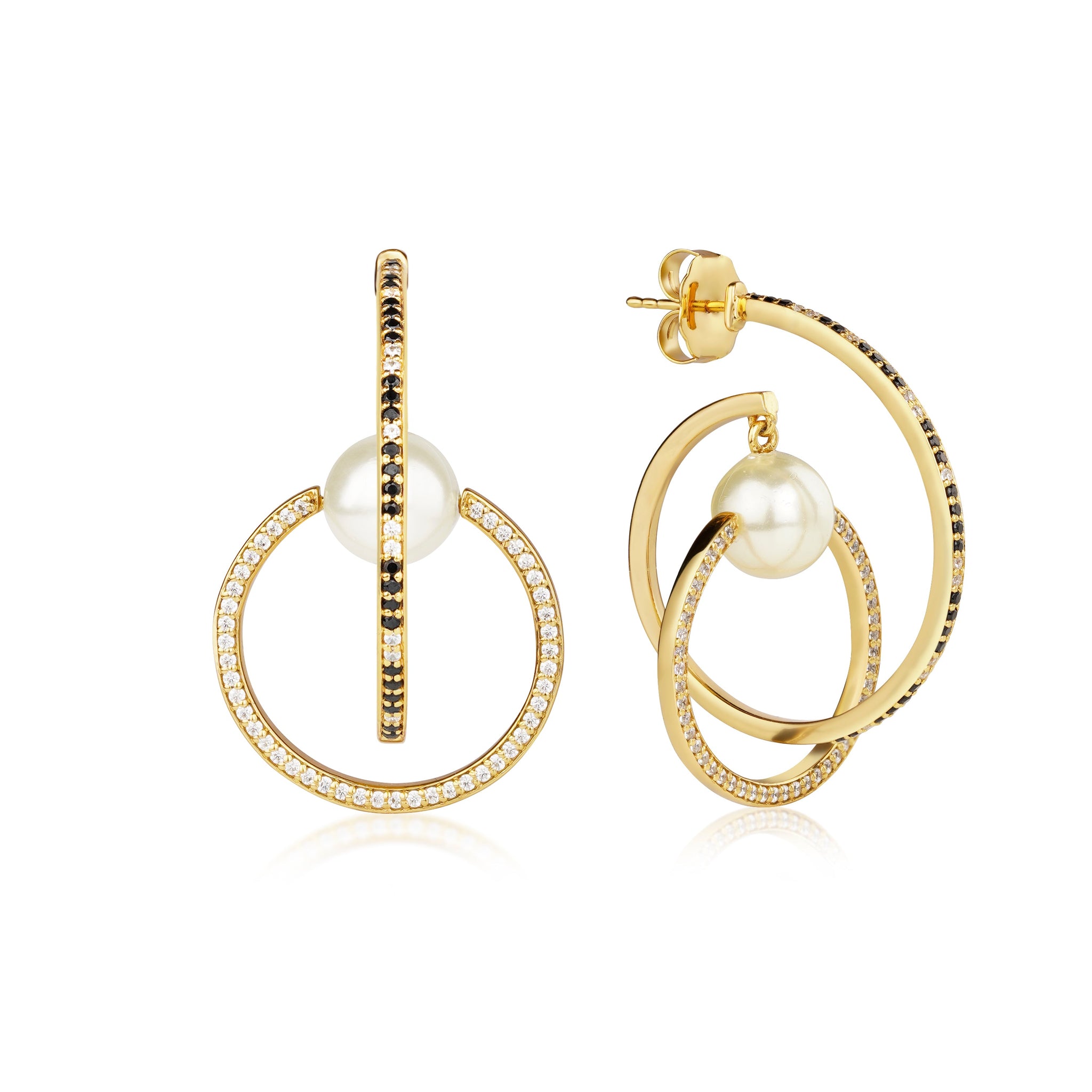Orbit of Pearl Earrings - Starlit Gold