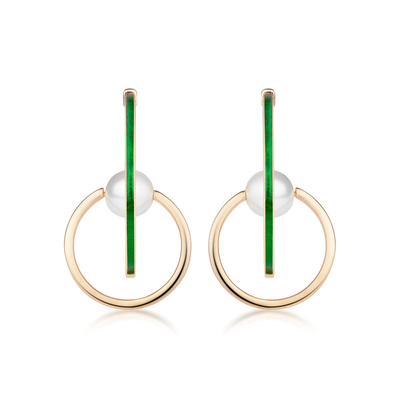 Orbit of Pearl Earrings - Green Flora
