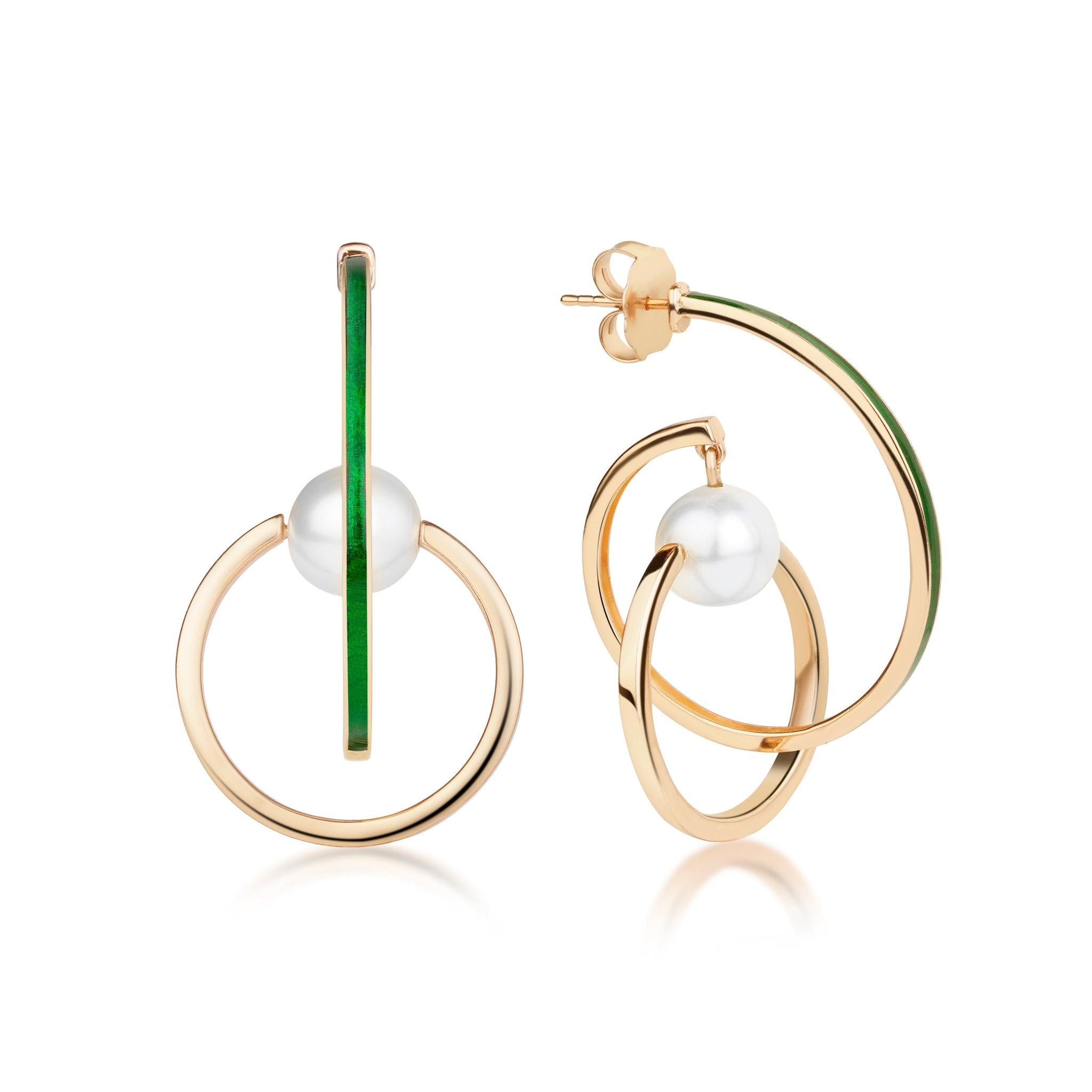 Orbit of Pearl Earrings - Green Flora