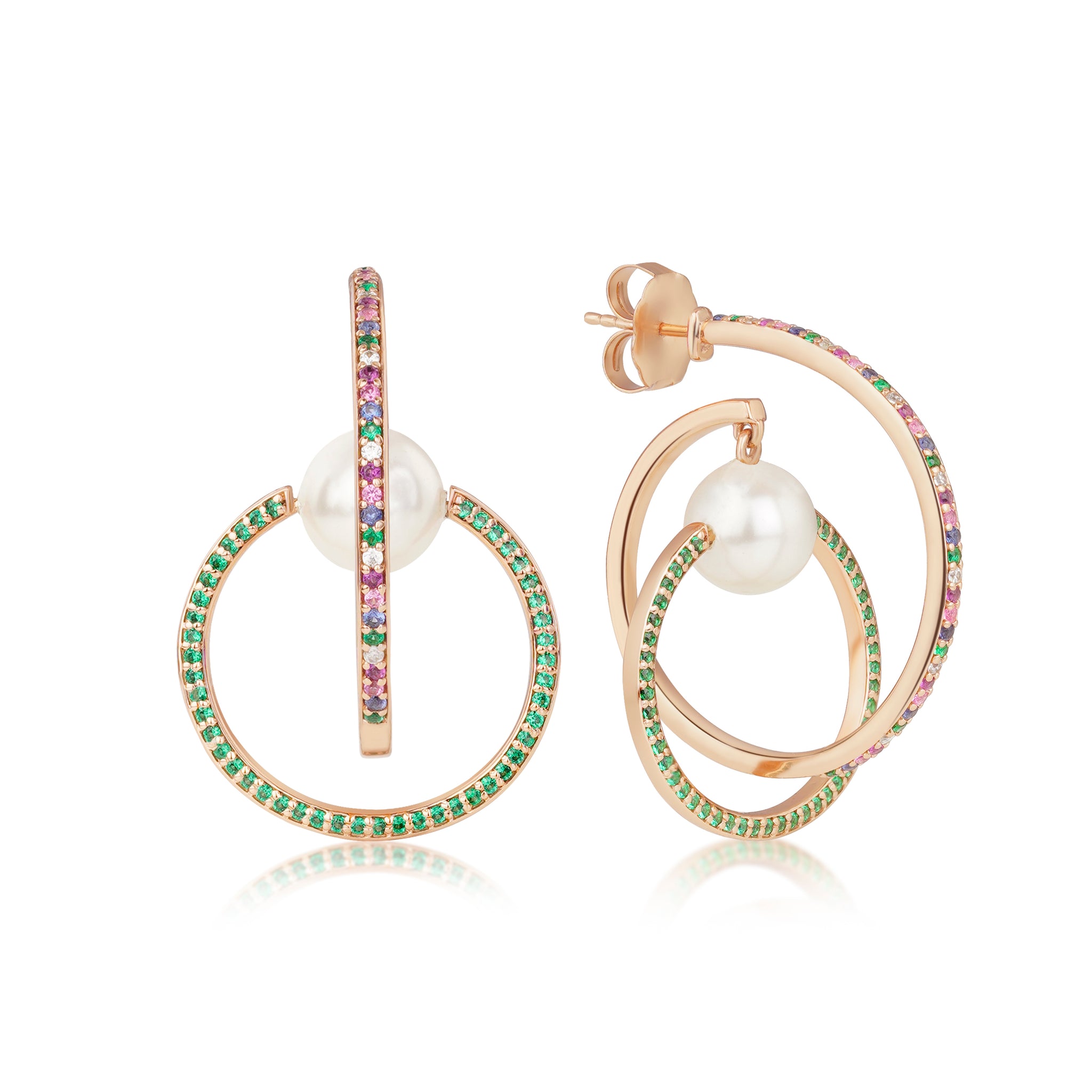 Orbit of Pearl Earrings - Pink and Green