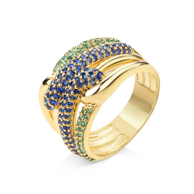 Forget Me Knot Ring- Emerald and Blue