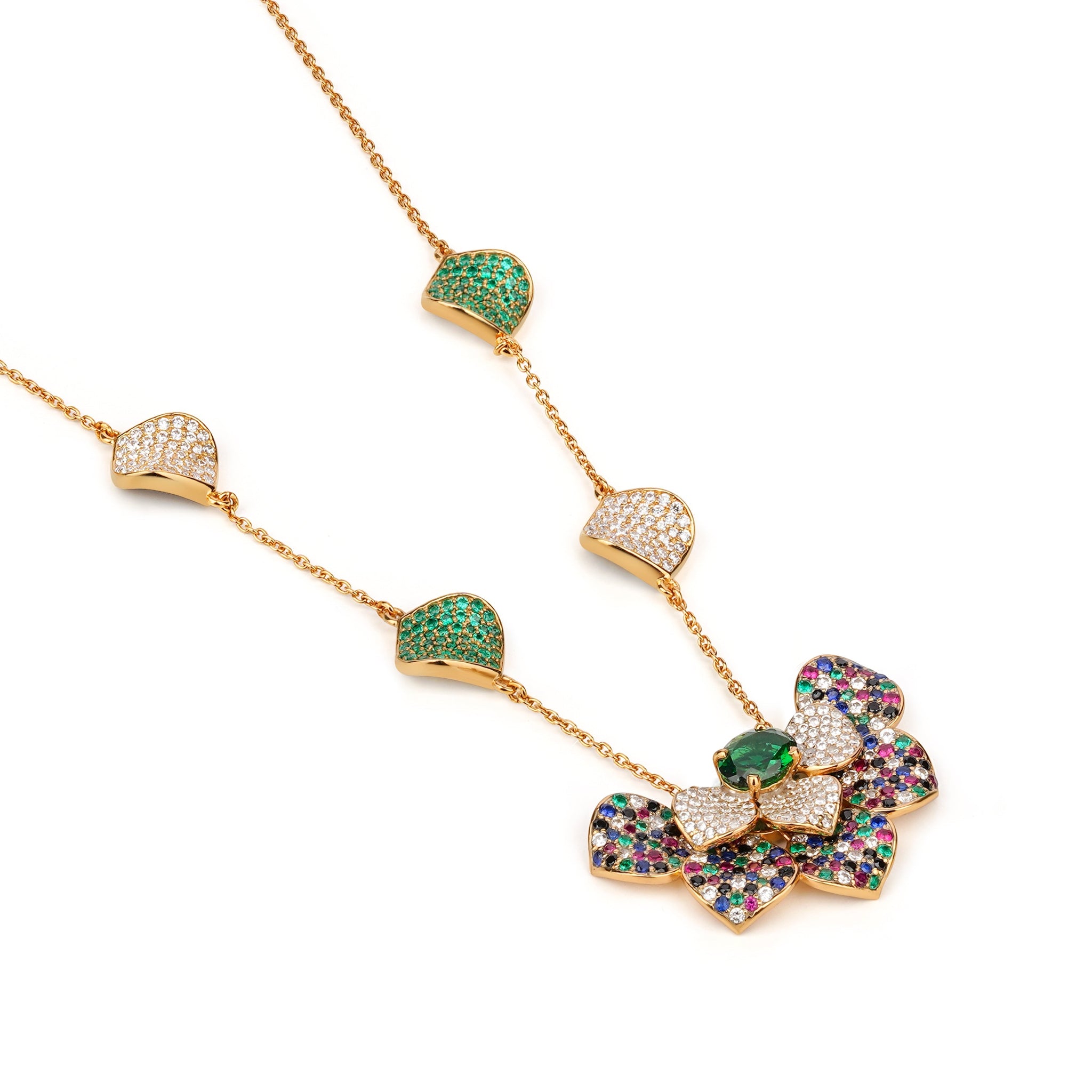 Glorious Petal Necklace - Green and Gold