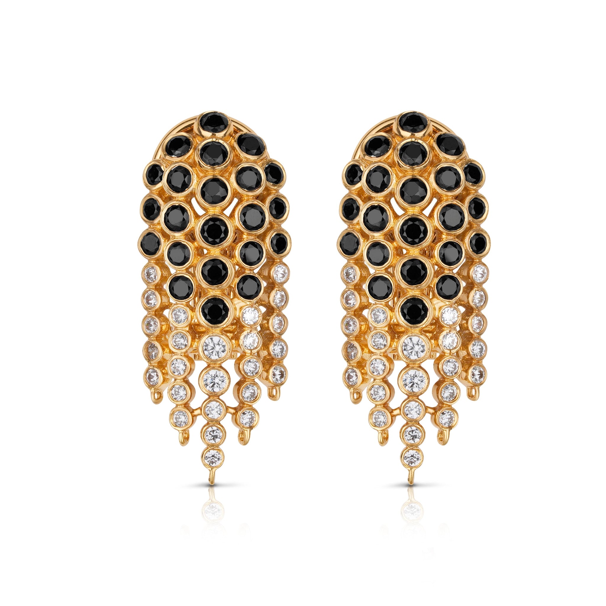 Flower Shower Earrings - Black and Gold