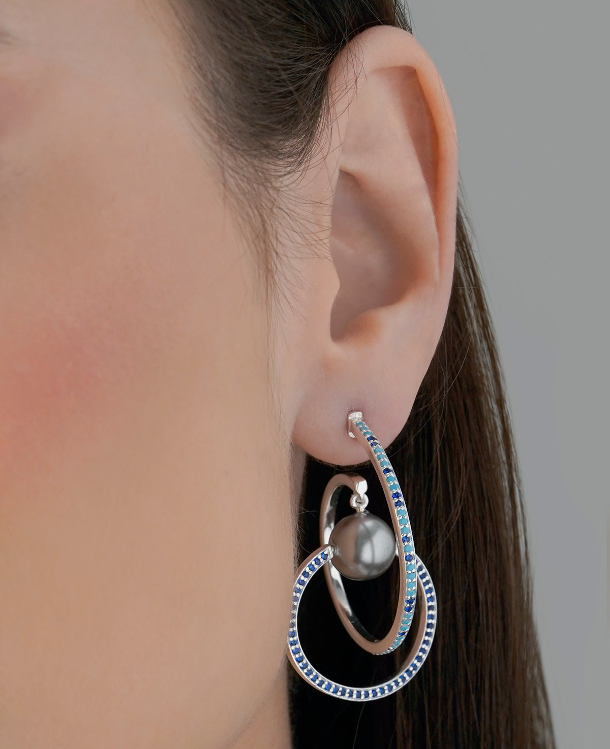 Orbit of Pearl Earrings - Blue Lagoon