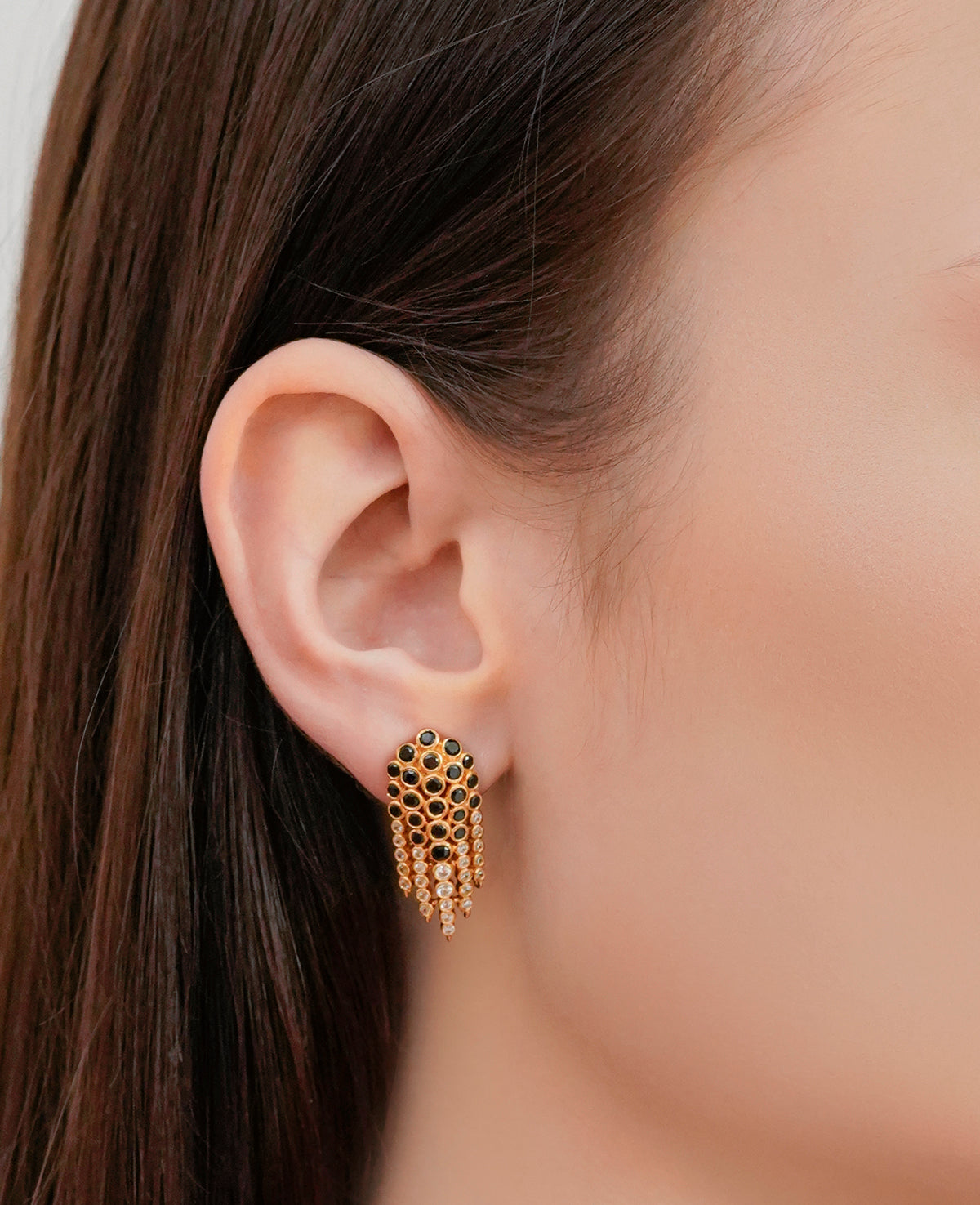 Flower Shower Earrings - Black and Gold