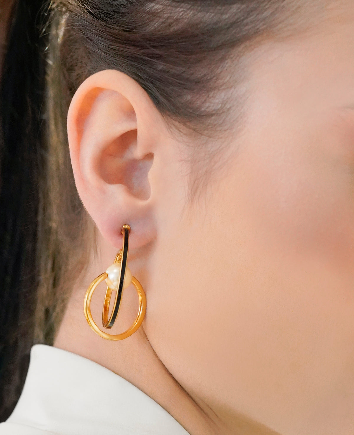 Orbit of Pearl Earrings - Gold and Black